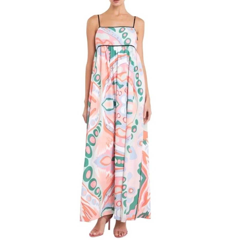 English Factory Abstract Empire Waist Maxi Sleeveless‎ Pockets Dress Mod Size L